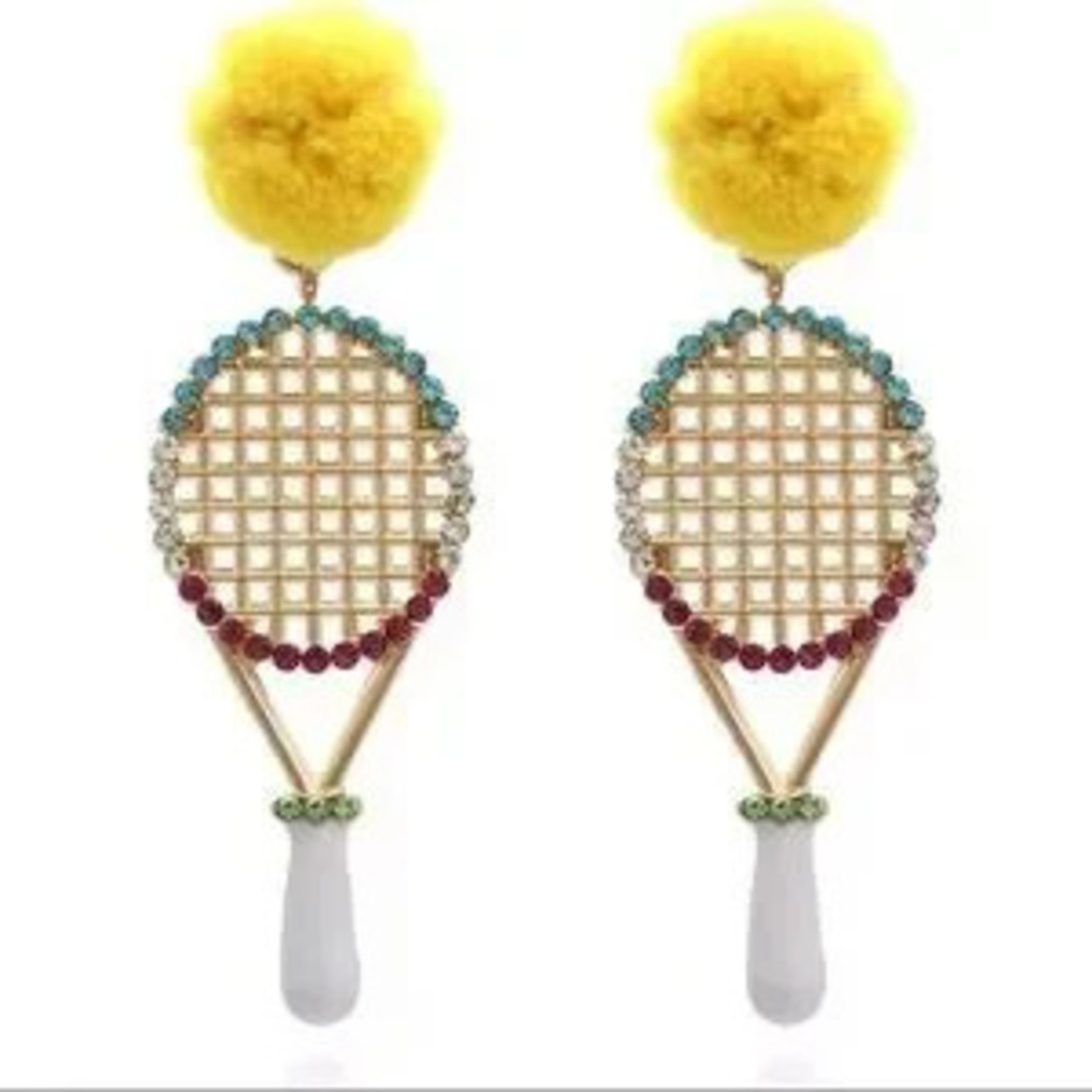Creative Tennis Racket Statement Earrings 2021 New Woman Trend Hairball